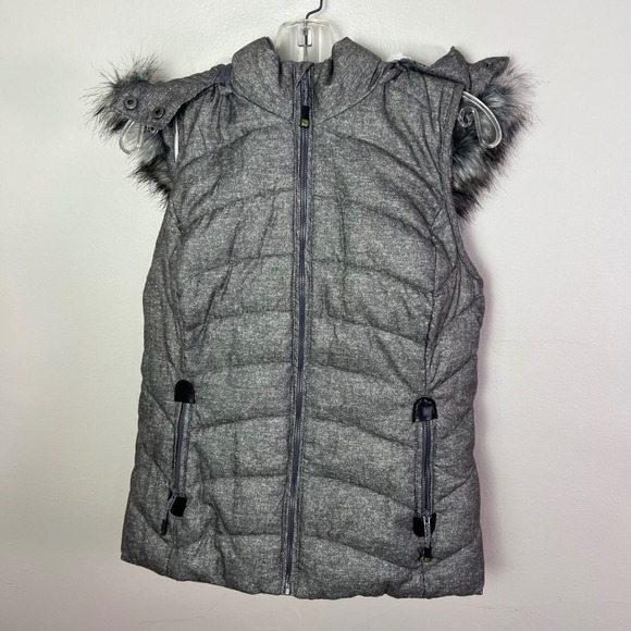 Green Tea Puffer Vest Hooded Faux Fur Trim Padded Gray Women's Medium - Picture 7 of 11